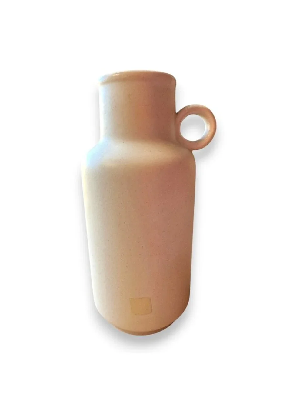 Vintage 1970s Handmade Stoneware Vase With Handle Minimalist Matte Beige 10